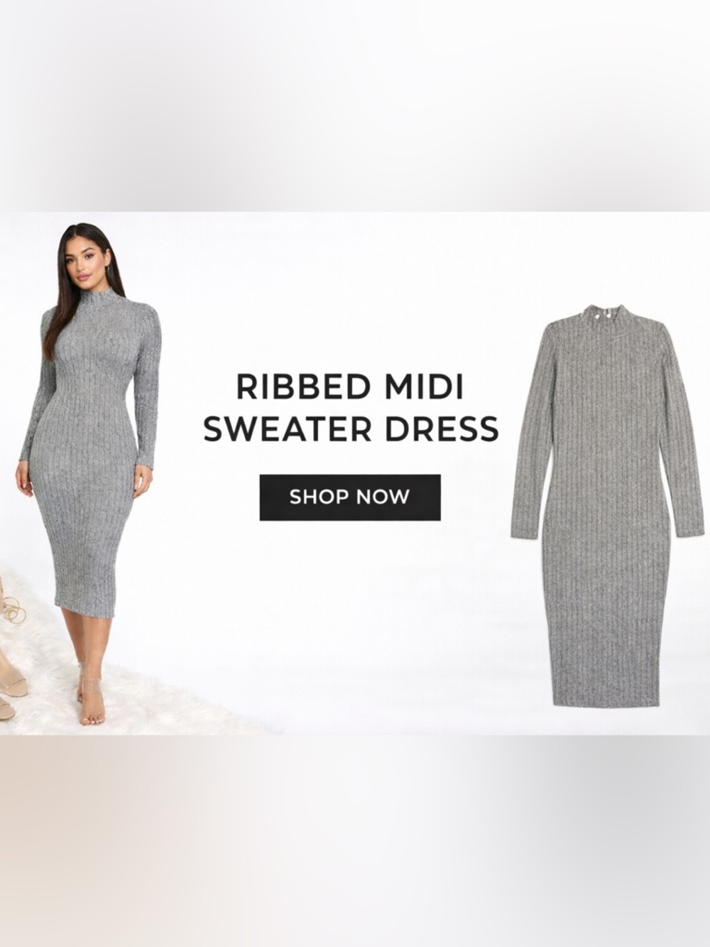 Fashion Nova Sweater Dress Heather Grey Mock Neck Striped Long Sleeve S